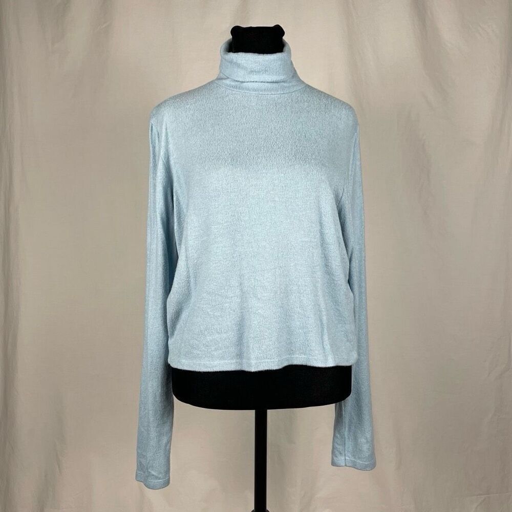 Anthropologie Cropped Baby Blue  Long Sleeve Turtleneck - Women’s L - Picture 2 of 9